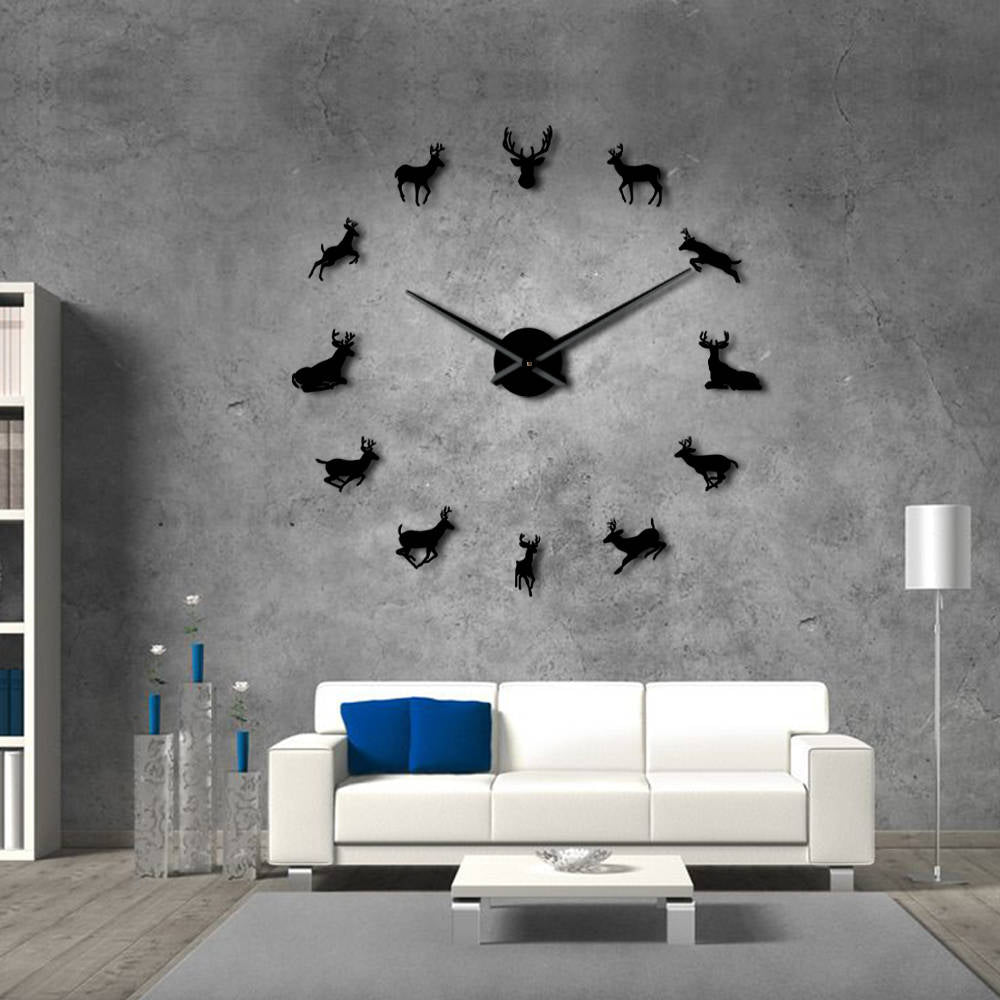 Antler Deer Head Deer Hunter Large Frameless DIY Wall Clock