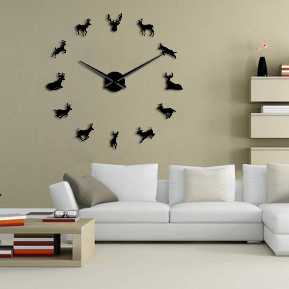 Antler Deer Head Deer Hunter Large Frameless DIY Wall Clock