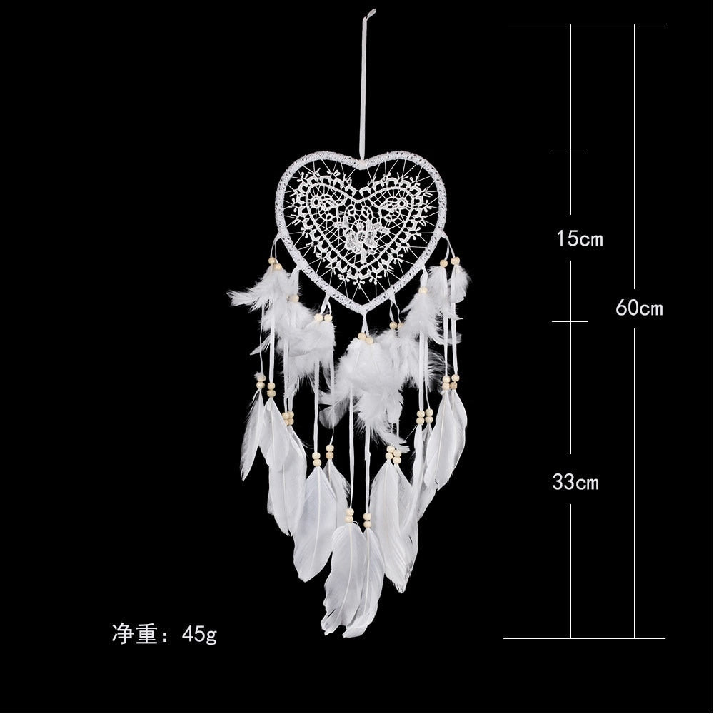 Love Heart Shape LED Night Light Dreamcatcher with Feather