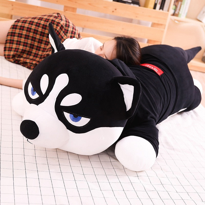 Funny Dressed Siberian Husky Lying Large Size Stuffed Plush Pillow Doll Gift