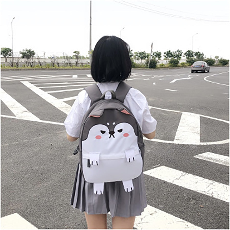 Cute Cartoon Dog Shiba Inu and Husky Oxford Backpack Bookbag