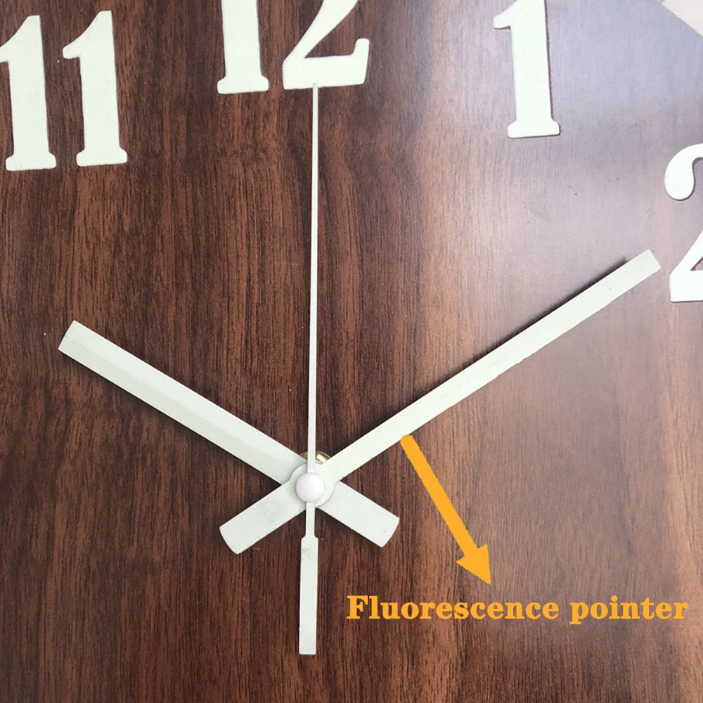Large Numbers Luminous Glow in the Dark 12 Inch Silent Wood Wall Clock