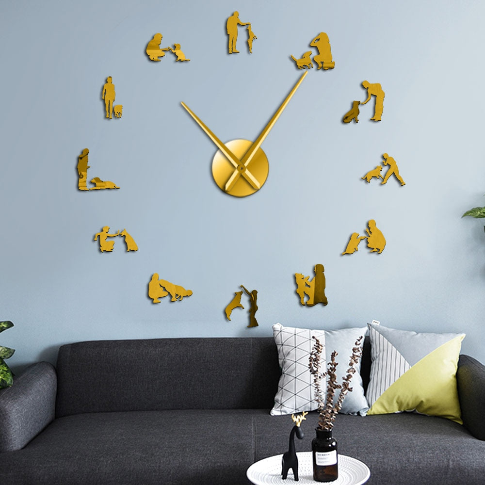 Dogs Training Large Frameless DIY Wall Clock Dog Trainer Gift