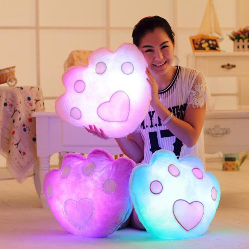 Cute Bear Cat Paw Shape LED Glowing Light Soft Plush Stuffed Pillow Doll