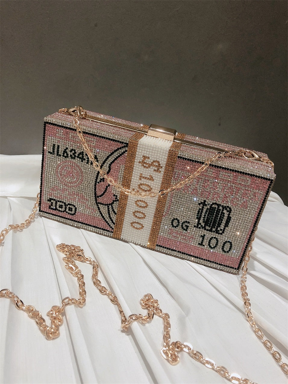 Luxury USD Dollar Money Design Crystal Evening Purse Shoulder Bag