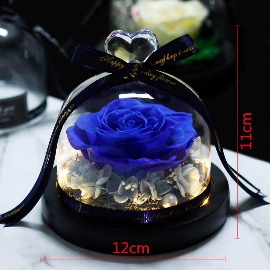 Forever Rose Flower In Flask LED Glass Dome Valentines Day Gift