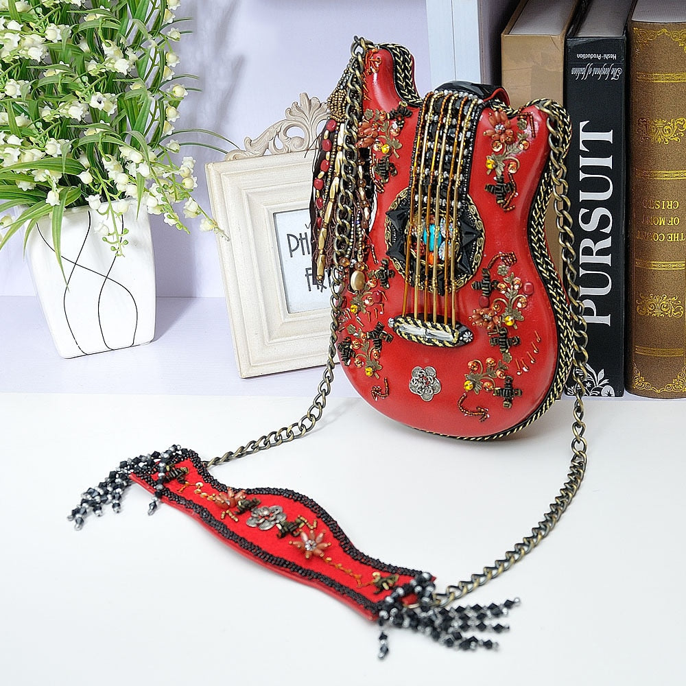 Vintage Guitar sHAPE Women Leather Shoulder Bag