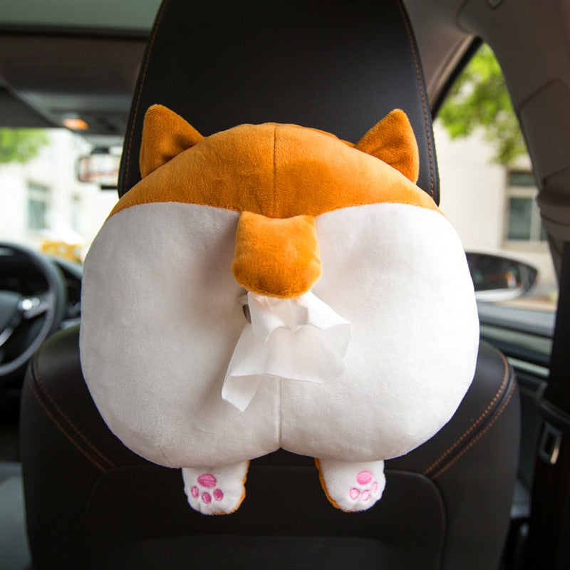 Cute Dog Cat Butt Plush Stuffed Cat Tissue Box with Strap