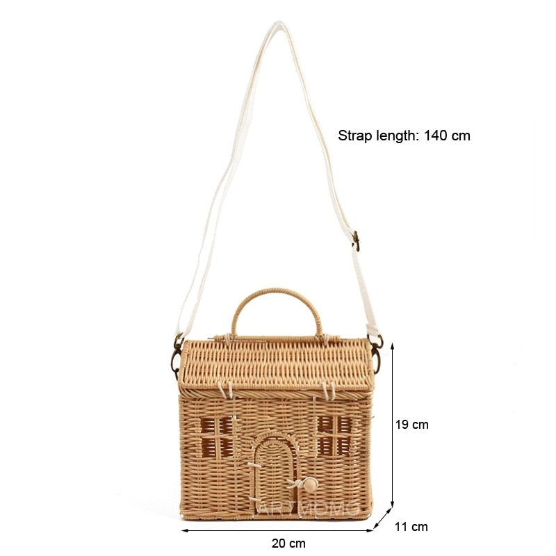 House Shape Rattan Straw Handbags Shoulder Bag