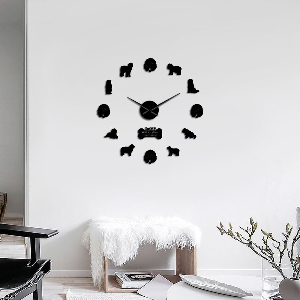 Old English Sheepdog Large Frameless DIY Wall Clock