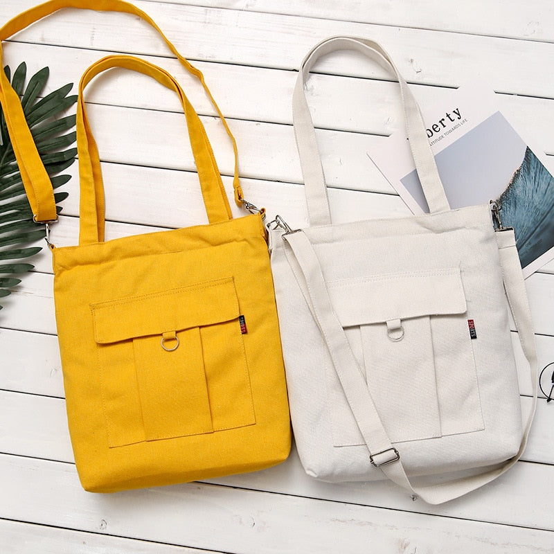 Simple Solid Color Cotton Canvas Tote Shouder Bag Handbag