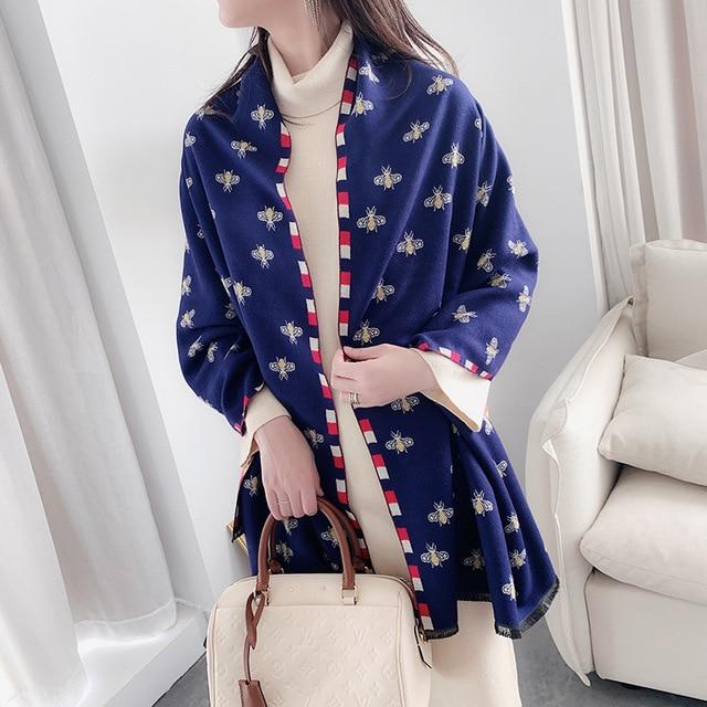 Luxury Scarf Beans Print Cashmere Scarves Pashmina Thick Shawls