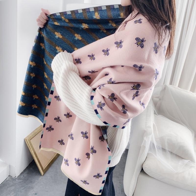 Luxury Scarf Beans Print Cashmere Scarves Pashmina Thick Shawls