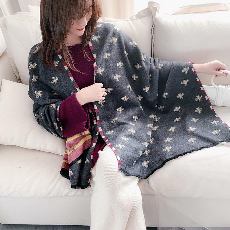 Luxury Scarf Beans Print Cashmere Scarves Pashmina Thick Shawls