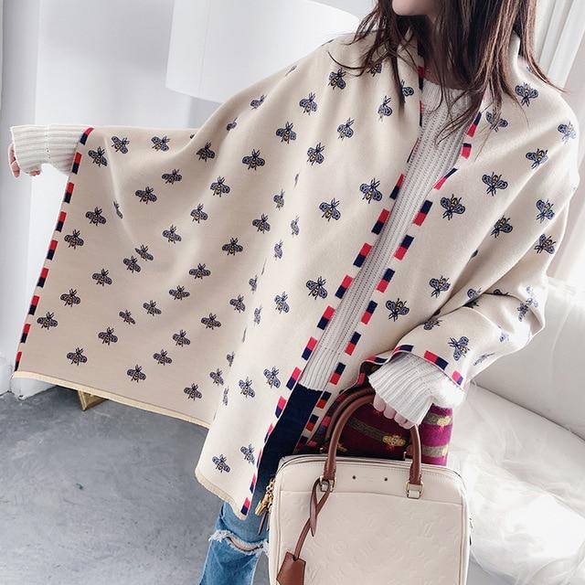 Luxury Scarf Beans Print Cashmere Scarves Pashmina Thick Shawls