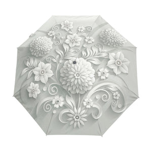 Modern White Rose Floral Sun Protection Inside Black Coating Automatic Umbrella