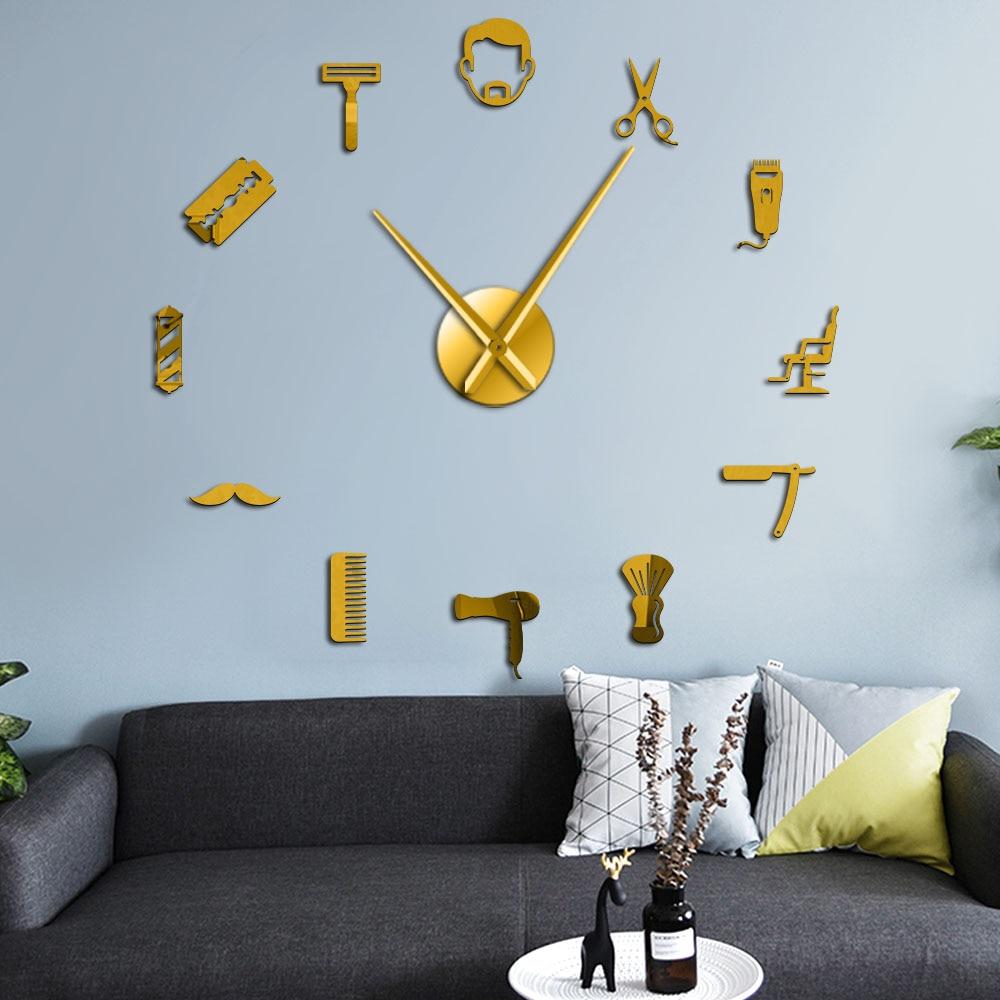 Wall Clocks - Bearded Man Barber Tools Large Frameless DIY Wall Clock