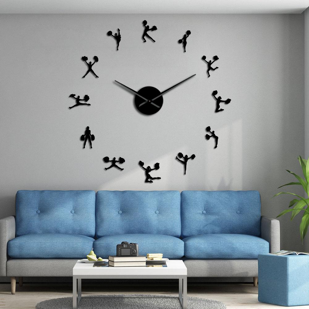 Cheerleader With Pompoms Large Frameless DIY Wall Clock