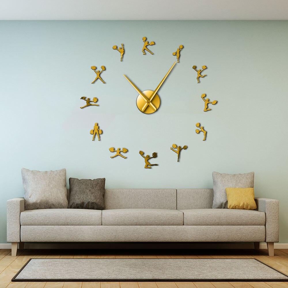 Cheerleader With Pompoms Large Frameless DIY Wall Clock