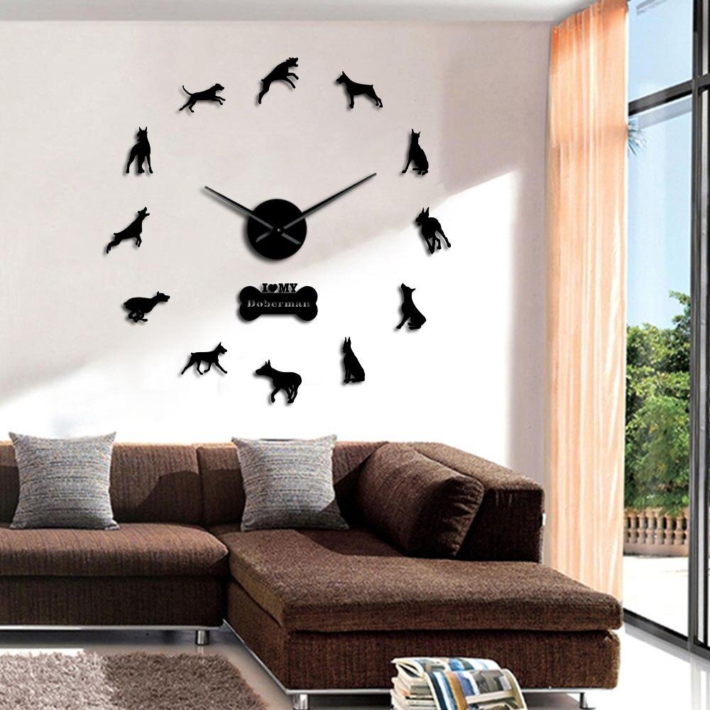 Wall Clocks - Doberman Pinscher Dog Large Frameless DIY Wall Clock Gift