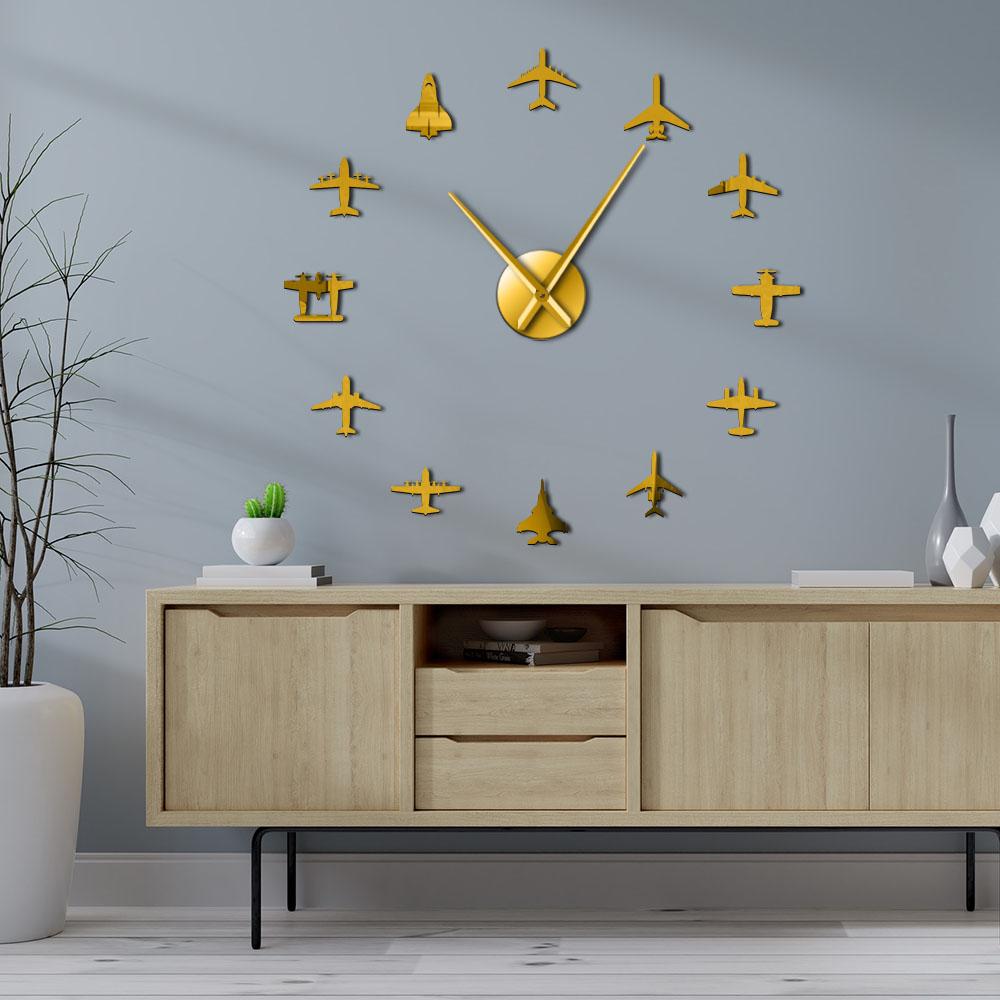 Flying Plane Fighter Jet Airplane Large Frameless DIY Wall Clock