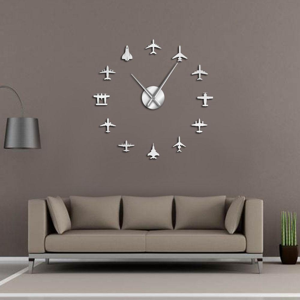 Flying Plane Fighter Jet Airplane Large Frameless DIY Wall Clock