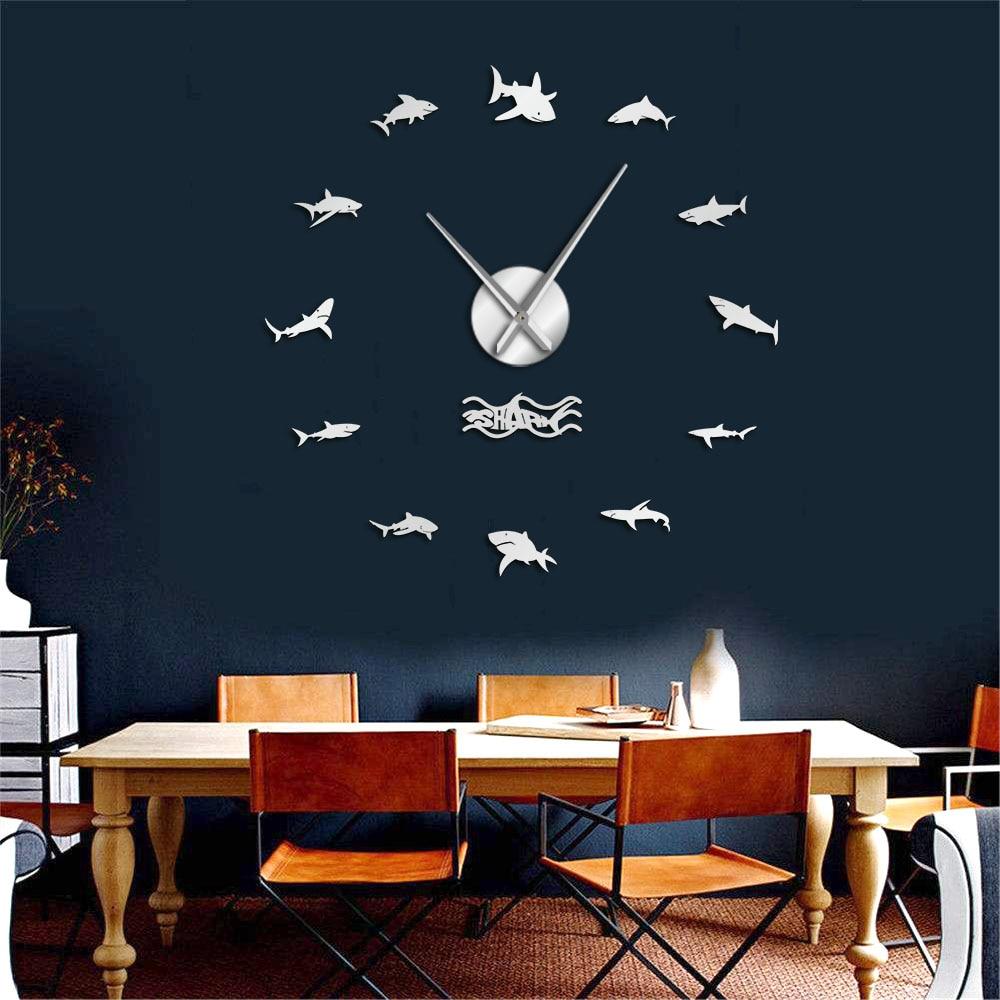 Wall Clocks - Ocean Great White Sharks Large Frameless DIY Wall Clock