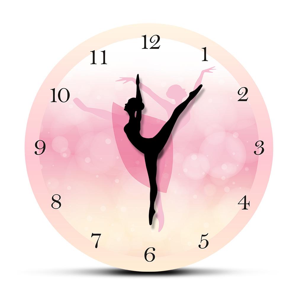 Princess Ballet Girl Moving Leg Dancing Pink Wall Clock