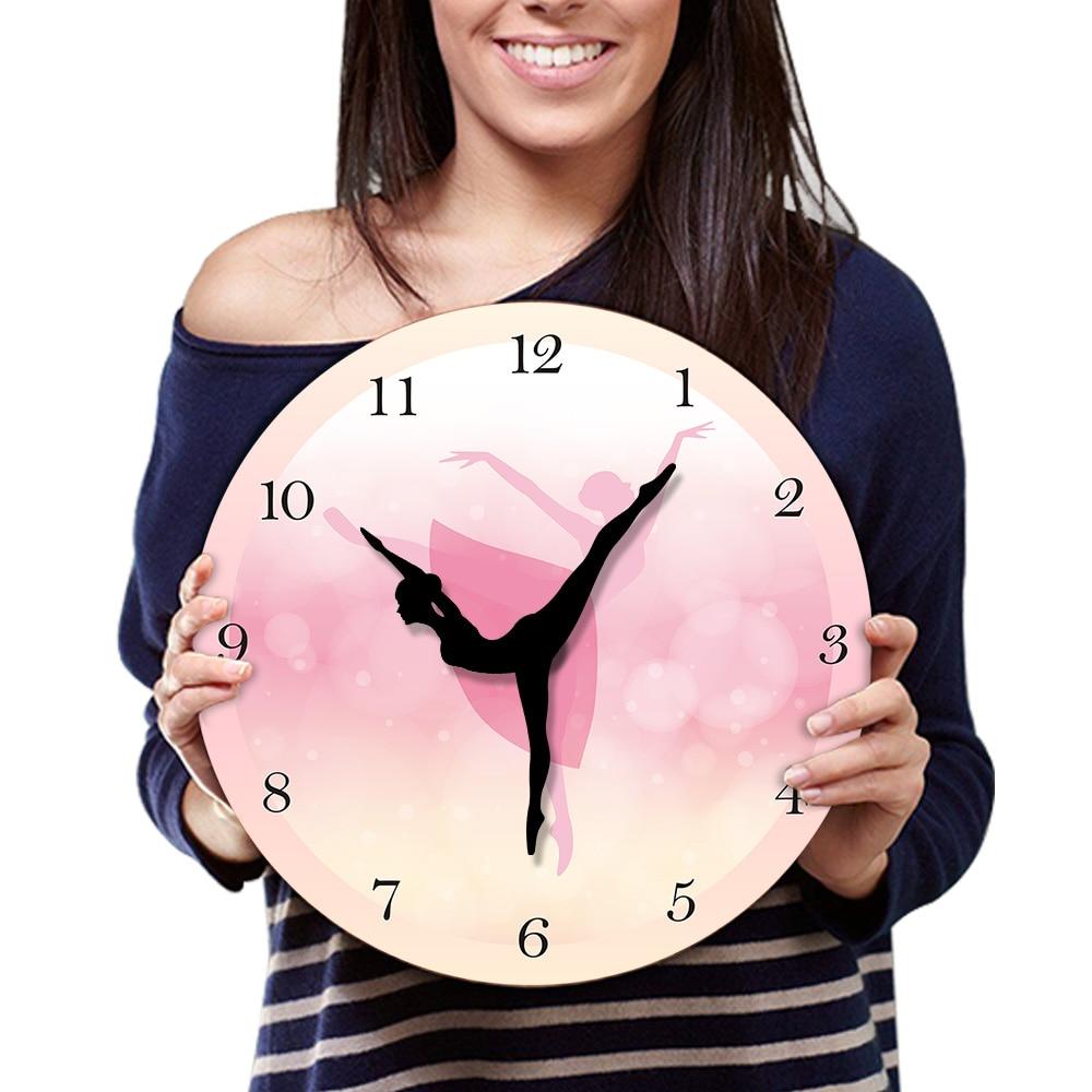 Princess Ballet Girl Moving Leg Dancing Pink Wall Clock