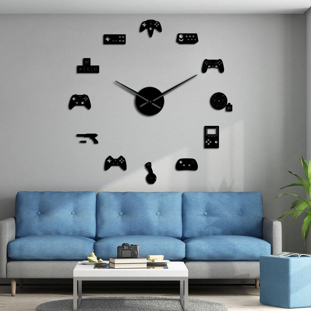 Wall Clocks - Video Game Controller Large Frameless DIY Wall Clock Console Gamer Gift