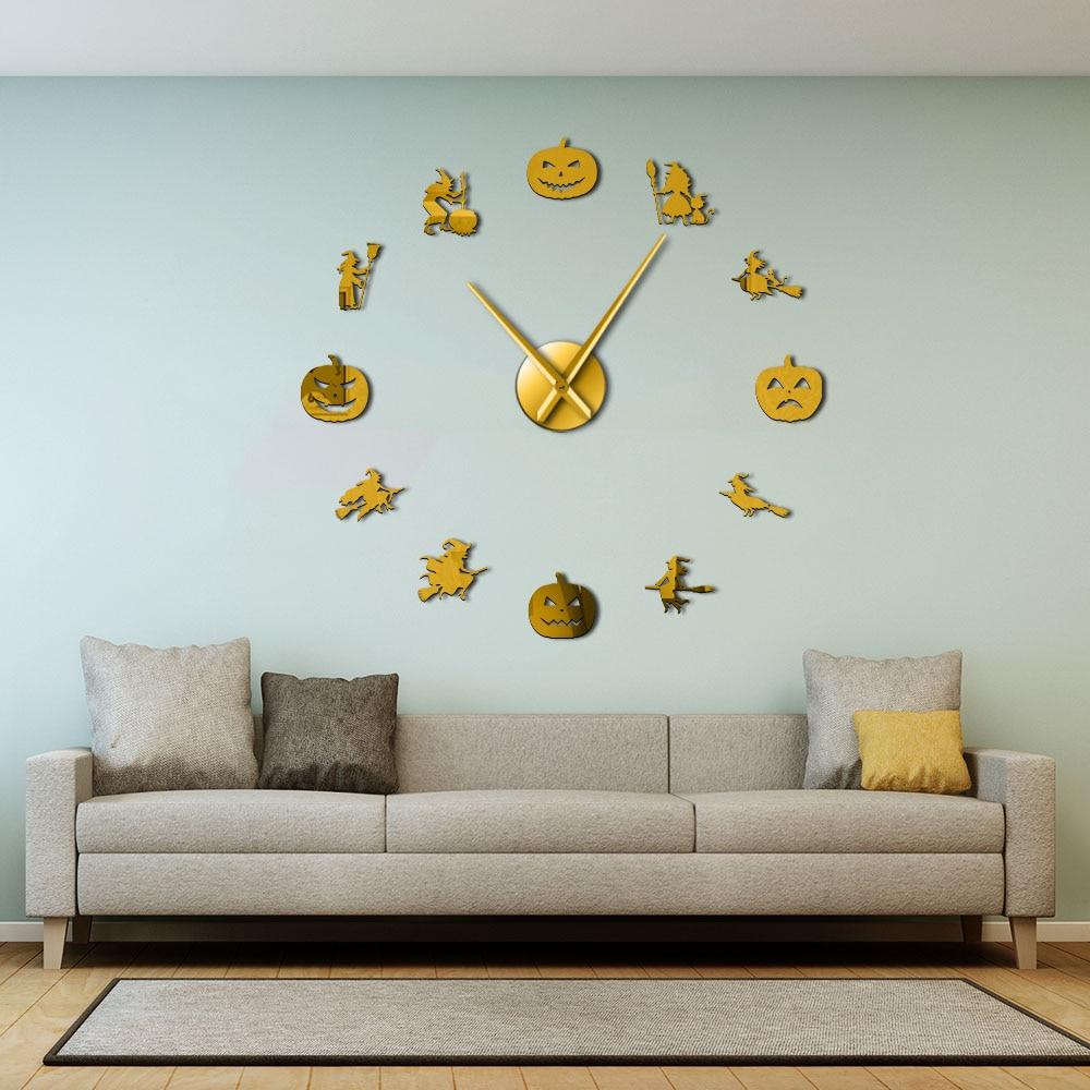 Witch with Broomstick Halloween Evil Large Frameless DIY Wall Clock