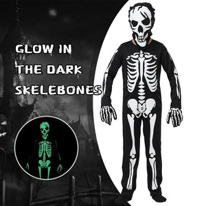 Glow In The Dark Skeleton Skelebones Kids Long Sleeve Jumpsuit Cosplay Costume