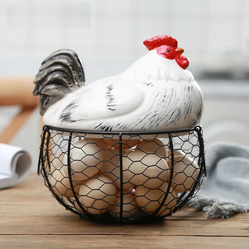 Ceramic Chicken Chef Egg Holder Fruit Storage Basket Kitchen Decoration