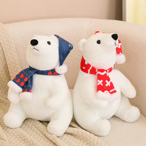 Lovely Sitting White Polar Bear with Scarf Plushie Soft Plush Stuffed Pillow Doll Gift
