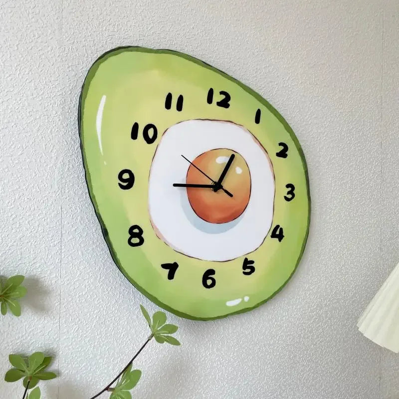 Cartoon Avocado Fried Egg Bedroom Kitchen Wall Hanging Clock