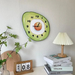 Cartoon Avocado Fried Egg Bedroom Kitchen Wall Hanging Clock