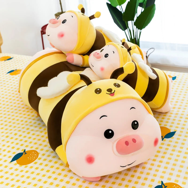 Cute Fatty Pig in Bee Suit Large Size Stuffed Plush Long Pillow Doll