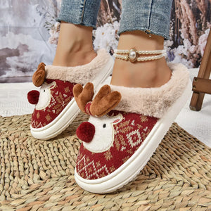 Christmas Red Nose Reindeer Fluffy Soft Home Slipper Shoes