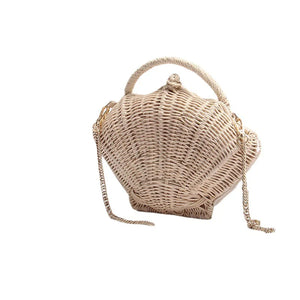 Cute Rattan Clam Shell Woven Straw Purse Shoulder Bag