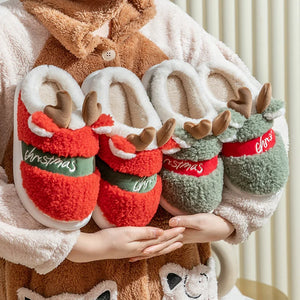 Christmas Reindeer Horn Fuzzy Fur Indoor Home Slipper Shoes