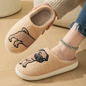 Cartoon Pug Dog Plush Warm Indooe Slippers Home Shoes