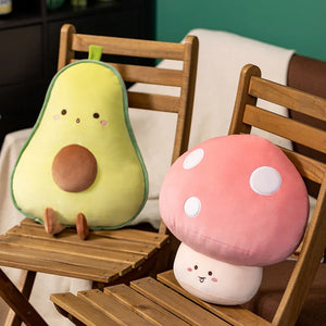 Cute Cartoon Fruit Mushroom Banana Avocado Carrot 2Stuffed Soft Plush Pillow Doll Cushion