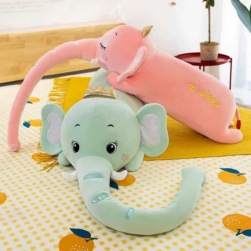 Lovely Lying Cartoon Elephant with Crown Large Size Soft Plush Stuffed Pillow Dolls Gift