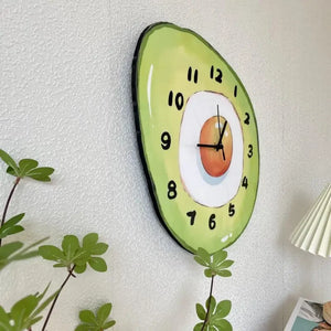 Cartoon Avocado Fried Egg Bedroom Kitchen Wall Hanging Clock