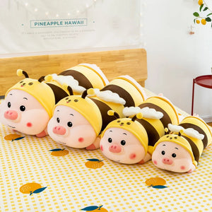 Cute Fatty Pig in Bee Suit Large Size Stuffed Plush Long Pillow Doll