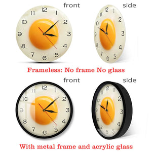 Sunny Side Up Fried Egg Breakfast Food Kitchen Wall Silent Wall Clock