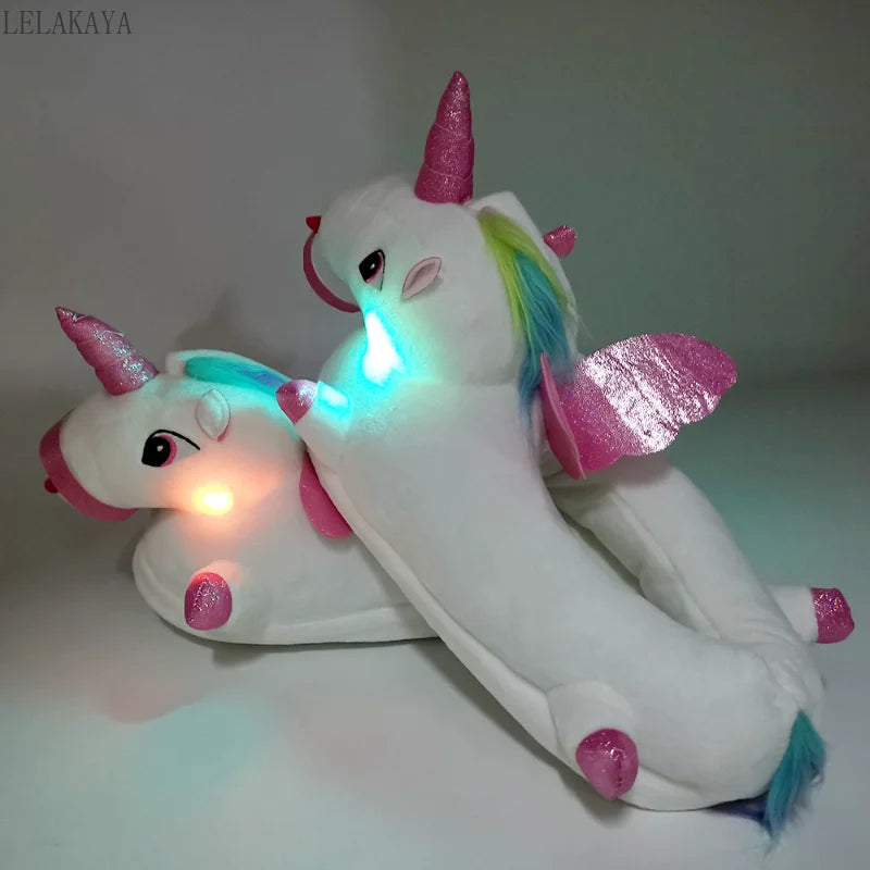 Cute Unicorn with LED Light Plushie Indoor Slippers Shoes