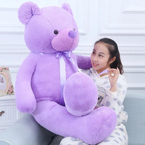 Cute Giant Purple Ribbon Teddy Bear Plushie Large Size Stuffed Plush Doll Birthday Gift
