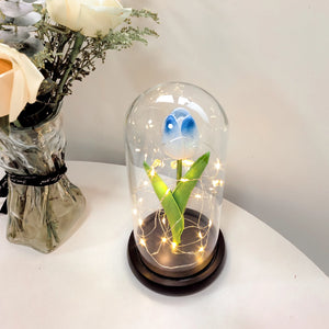 Eternal Tulip Artificial Flower Fairy String LED Lights in Glass Dome Gft for Her