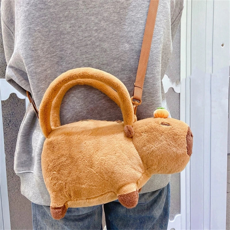 Cute Cartoon Capybara Shape Soft Plush Purse Shoulder Bag Handbag